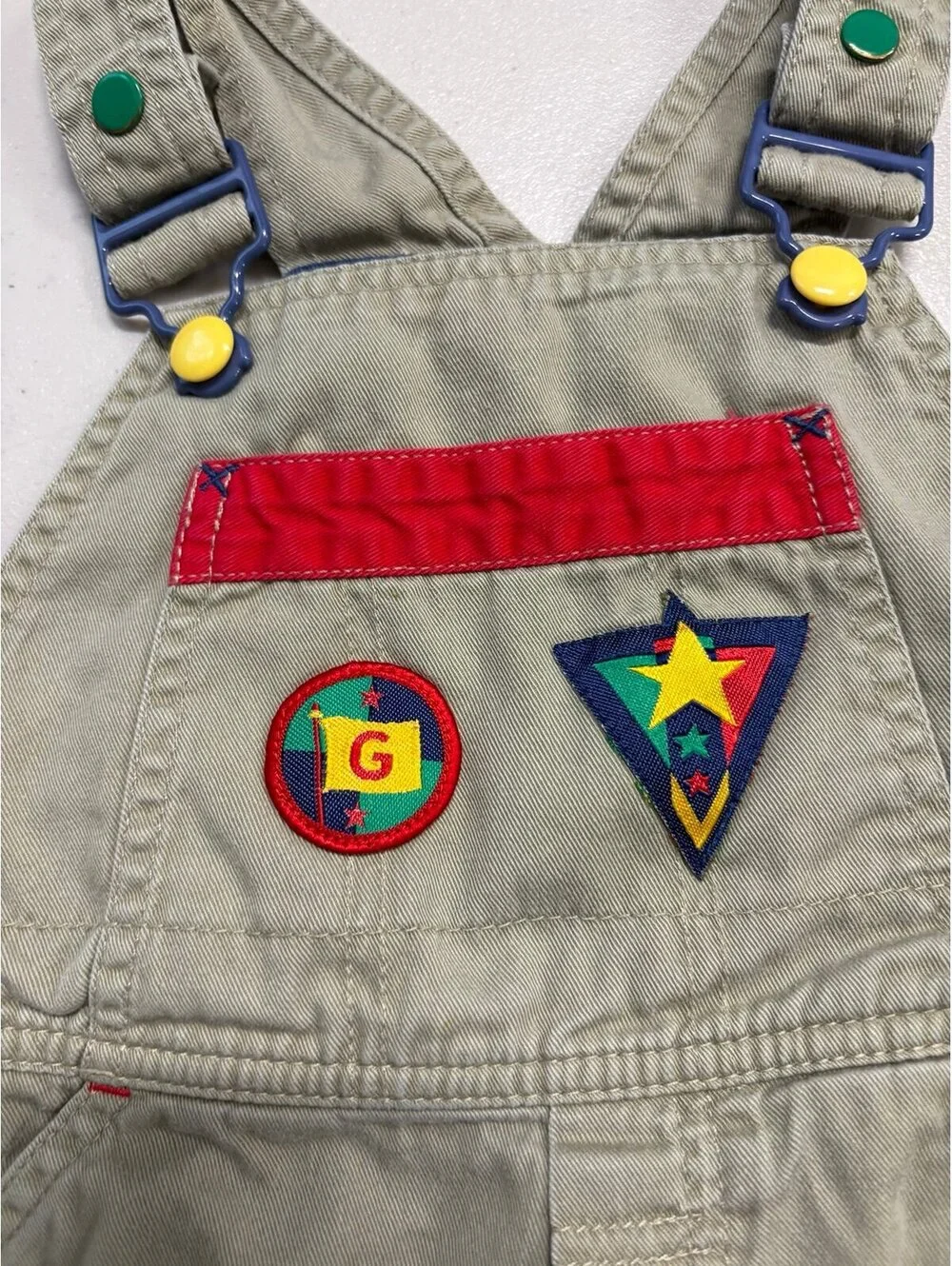 Vintage 90s Gymboree Baby Overalls Small Colorblock Patch Snap Romper USA VTG